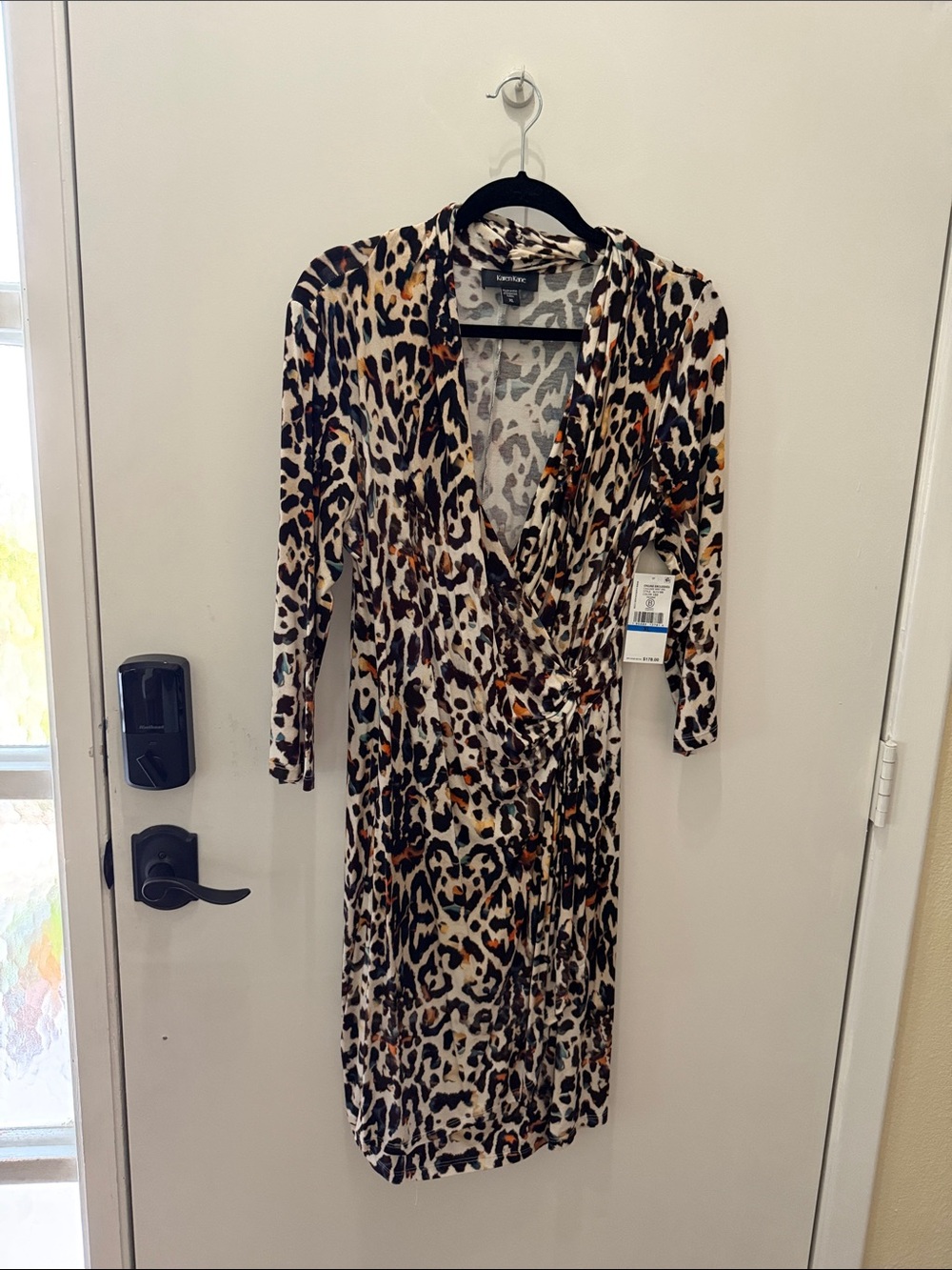 Karen Kane Cachet Leopard-Print Wrap Dress in Beige, Black & Brown. XL